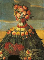 The Spring, basket of cherries with flowers