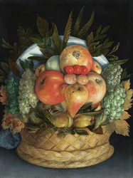 Reversible anthropomorphic portrait of a man composed of fruit