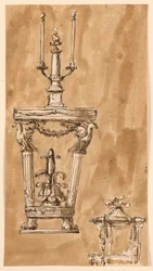 Design for a Console Table with Candlestick and a Bed