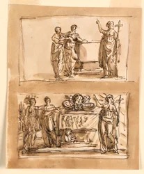 Sarcophagus and Allegorical Figures