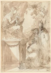 The Virgin and Child Enthroned, Adored by Saints