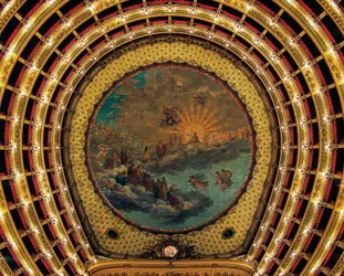 Ceiling painted by Giuseppe Cammarano (1766-1850), Teatro San Carlo (Royal Theatre of St Charles), Naples, Campania, Italy