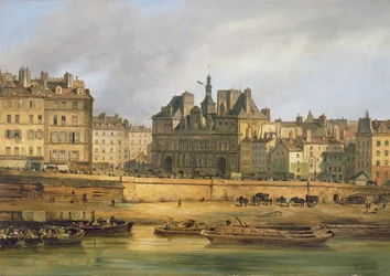 Hotel de Ville and embankment, Paris, 1828
