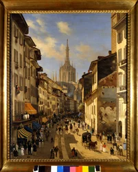 View of the Corsia dei Servi (current Corso Vittorio Emanuele) in Milan. Painting by Giuseppe Canella (1788-1847) 1834. Milan, Museum of Milan