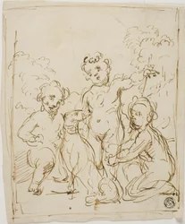 Three Putti and Dog in a Landscape