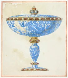 Lapis Covered Dish on Stand