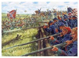 American Civil War: Battle Between the Grey and the Blue - Illustration by Giuseppe Rava