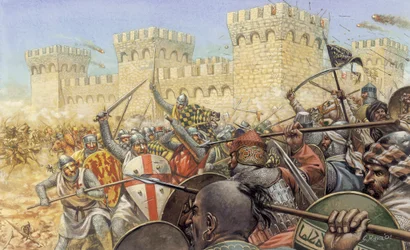 Crusade: Fight Between Crusaders and Saracens Near a Fortress