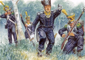 First empire: light infantry voltigeurs in the woods - Illustration by Giuseppe Rava