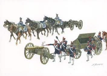 First empire: the Gribeauval artillery system by Jean Baptiste de Gribeauval (1715-1789) who reorganized the artillery under Louis XV - Illustration by Giuseppe Rava