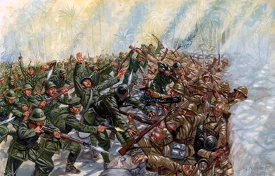 French-Thai War (1940-1941): battle between the army of Thailand of General Plaek Pibulsonggram, known as Phibun, and the French army of the Vichy government in Indochina - Franco-Thai War: battle fought between Thailand and Vichy France - Illustration by