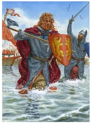 Third Crusade: Richard I of England, known as the Lionheart (1157-1199) assaulting Saint Jean d