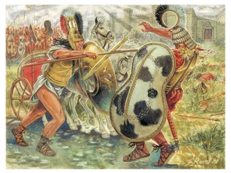Trojan war: Achilles fighting Hector to avenge the death of Patroclus (illustration by Giuseppe Rava)