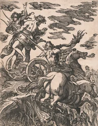 Rape of Persephone with Pluto on horseback at right