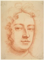 Face of a man, three-quarters, looking directly at viewer, possibly a self-portrait