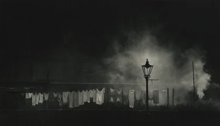 Clothes Line and Train Smoke at Night
