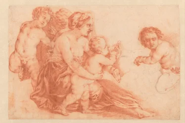 Woman with Various Children, Kunstboek or Study Album by Caspar Netscher (series title)