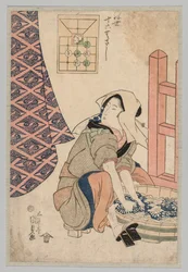 Seated Woman Washing Clothes in a Wooden Tub