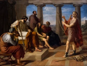 David playing in front of Saul