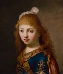 Young Girl with a Blue Dress and Red Cape