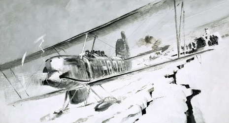 Unidentified Biplane Landing on Cracked Ice