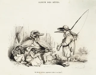 Caricature of birds from Album des betes by Jean-Ignace-Isidore Gerard, known by pseudonym Jean-Jacques or J. J. Grandville, and Wilhelm von Kaulbach
