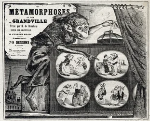 Literature. The Daily Metamorphosis, by the Caricaturist Jean Jacques Grandville. Poster, France