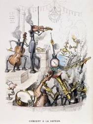 Musicians transformed into machines and giving a “Concert à la steam” - in “Un autre monde” by Grandville, late 19th century.