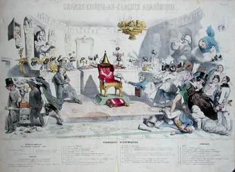 Grande Course au Clocher Academique, Caricature Depicting the Institut de France, 1839