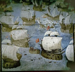 Naval Battle in the Azores (1571) – Conquest of the Third Island – Fresco Painting 1585 – Restored