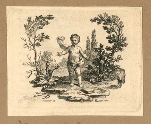 A Boy Standing Between a Thistle Plant and a Rose Bush