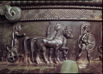 A Quadriga and a Hoplite, detail of the frieze around the neck of the Vix Krater