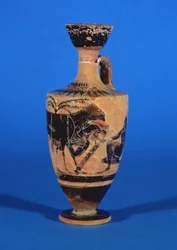 Attic black-figure lekythos depicting Odysseus escaping Cyclops