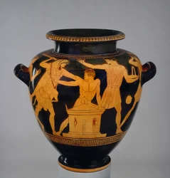 Attic Red-Figure Stamnos Decorated with Heracles and Busiris, the King of Egypt, by a Late Follower of the Berlin Painter, from Vulci, c.470-460 BC
