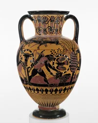 Chalcidian black-figure neck amphora with Odysseus killing a Thracian