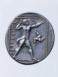 Coin Depicting a Sling Shooter