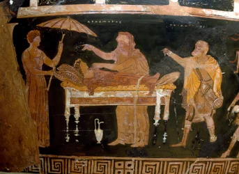 Greek Art: Vase of Arhemore: the Funeral of Arhemore (Opheltes) by the painter of Darius, 4th century BC