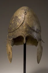 Helmet with phallic applique, Chalcidian, 5th-4th century BC