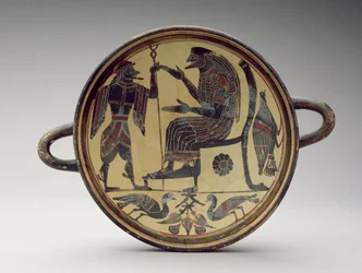 Laconian Kylix Cup Depicting Zeus and Hermes, c.550-530 BC