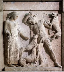 Magna Graecia: Metope with Artemis and Actaeon, Stone Relief, 5th Century BC