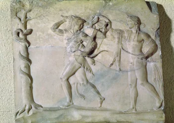 Tablet Depicting Hercules Carrying Off the Delphic Tripod in Front of Apollo