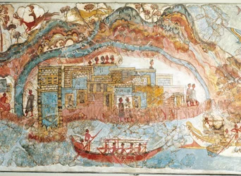Fresco Depicting a Ship Procession from Akrotiri, Thera Island, Santorini, Greece (detail)