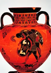 Black-figure pottery. Amphora depicting Ajax carrying the body of Achilles