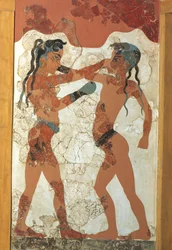 Greek civilization, Fresco depicting young boxers, From Akrotiri, Thera Island, Santorini, Greece