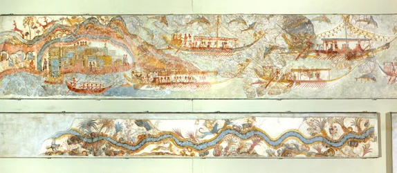 Naval expeditions and river landscape, Akrotiri fresco, Thera (today Santorini), Greece, Minoan Civilization