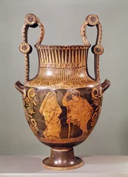 Red-Figure Crater Depicting a Conversation Between an Ephebe and a Woman Wearing a Himation, from Boeotia