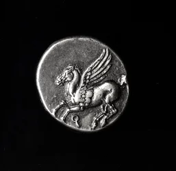 Reverse side of a coin depicting Pegasus, from Corinth, 700-300 BC