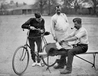 A trooper of the 2nd Life Guards polishing up for parade