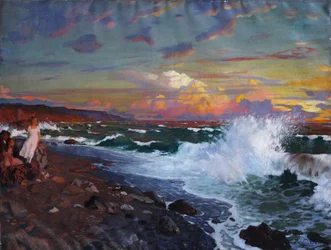 Sunset. Sea shore