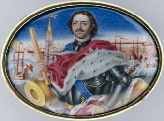 Portrait of Peter I (1672-1725) Against the St. Peter and St. Paul Fortress and Trinity Square in St. Petersburg, 1723